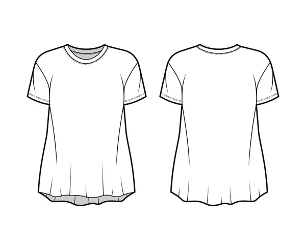Boyfriend slub camiseta de algodón-jersey ilustración técnica de moda con cuello redondo, mangas cortas, silueta relajada. — Vector de stock