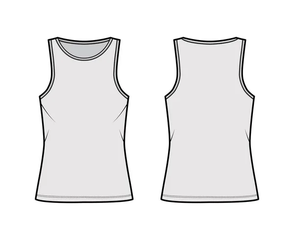 Débardeur en jersey de coton illustration de mode technique avec coupe décontractée, ourlet allongé, décolleté rond. Vêtements de base plats — Image vectorielle