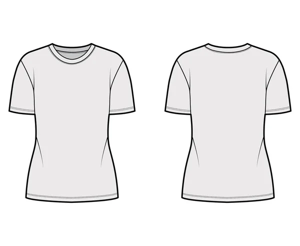 Футболка з бавовняною футболкою технічна модна ілюстрація з шиєю екіпажу, короткими рукавами, довжиною туніки, базовою блузою — стоковий вектор