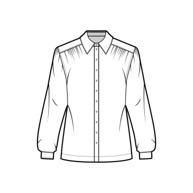 Toplanmış gömlek, uzun kollu, kollu, klasik yakalı, ön düğmeli.... 