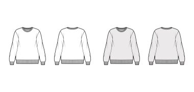 Pamuk Terry büyük beden sweatshirt, rahat formalı, yakalı, uzun kollu, teknik moda illüstrasyonu. 
