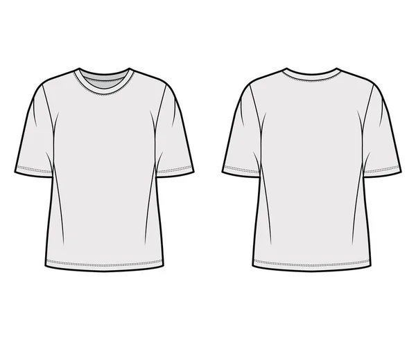 Camiseta de algodón-jersey ilustración técnica de moda con cuello redondo, mangas de codo, de gran tamaño, longitud de la túnica. Plano — Archivo Imágenes Vectoriales