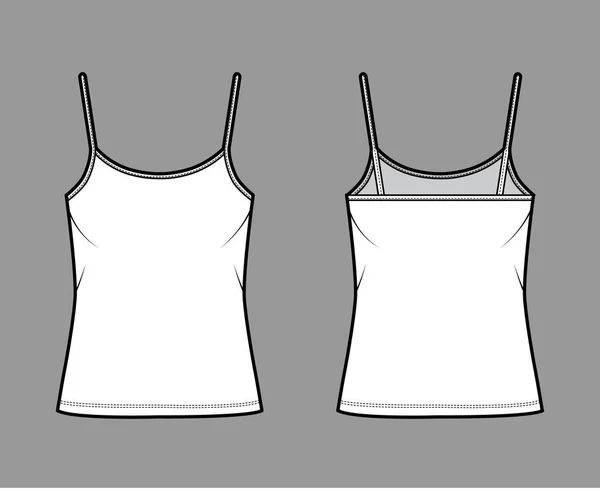 Illustration de mode technique camisole en jersey de coton avec col rond, corps surdimensionné, longueur tunique. Réservoir de vêtements plat — Image vectorielle