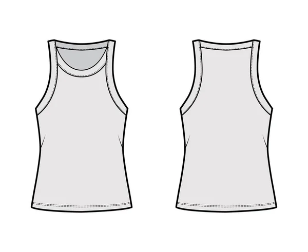 Cotton-Jersey zbiornik ilustracji technicznej mody z relaksującym dopasowaniem, szeroki dekolt gałki, bez rękawów. Płaska bielizna cami — Wektor stockowy