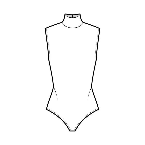 Cotton-jersey ζιβάγκο κοστούμι τεχνική απεικόνιση μόδας με εντοιχισμένο πλεκτό σώμα, αμάνικο. Επίπεδη φανέλα — Διανυσματικό Αρχείο
