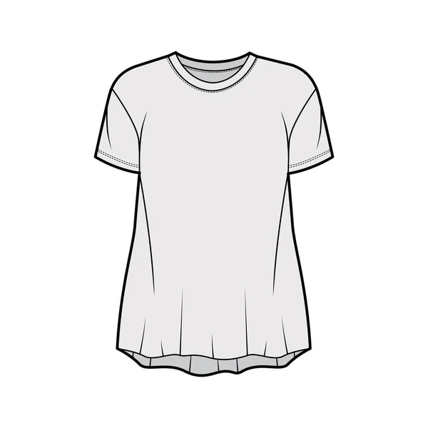 Boyfriend slub baumwolle-jersey T-shirt technische modeillustration mit Rundhalsausschnitt, kurze ärmel, entspannte silhouette. — Stockvektor