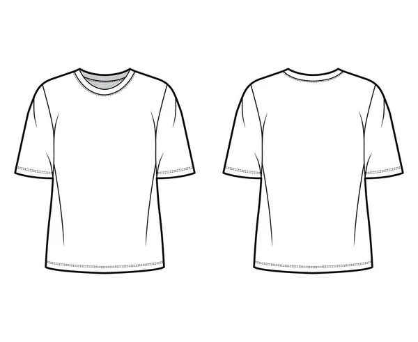 Camiseta de algodón-jersey ilustración técnica de moda con cuello redondo, mangas de codo, de gran tamaño, longitud de la túnica. Plano — Vector de stock