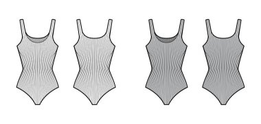 Tırtıklı pamuk-formalı tanklı vücut. Teknik moda tasviri. Örgü gibi bir vücudu var, kolsuz. Düz giyim cami