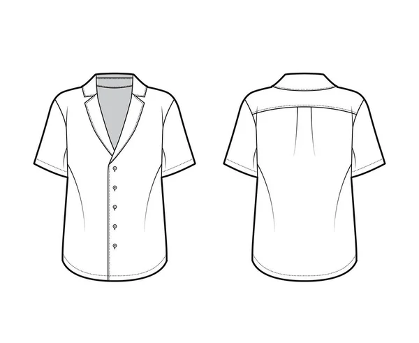 Pajama-stil skjorta teknisk mode illustration med spetsiga notch krage, främre knappfästen, korta ärmar. — Stock vektor
