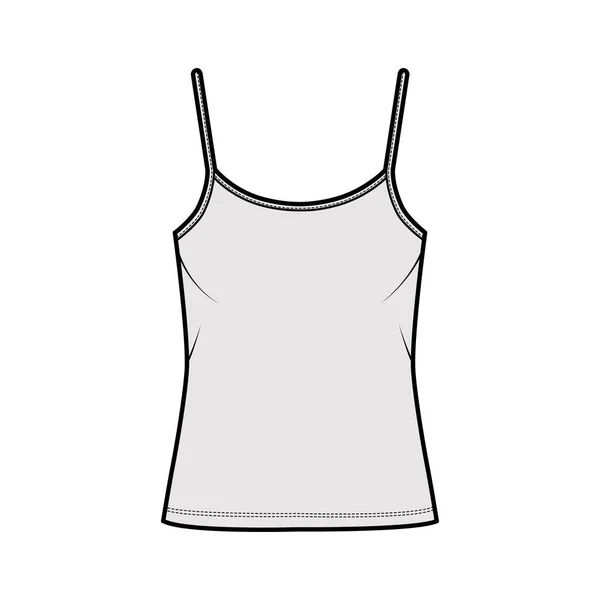 Bavlněný dres camisole technické módní ilustrace s výstřihem, nadrozměrné tělo, délka tuniky. Plochá nádrž — Stockový vektor