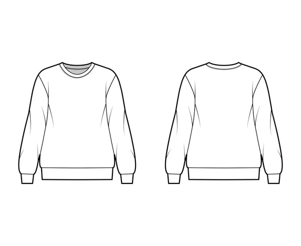 Pamuk Terry büyük beden sweatshirt, rahat formalı, yakalı, uzun kollu, teknik moda illüstrasyonu. 