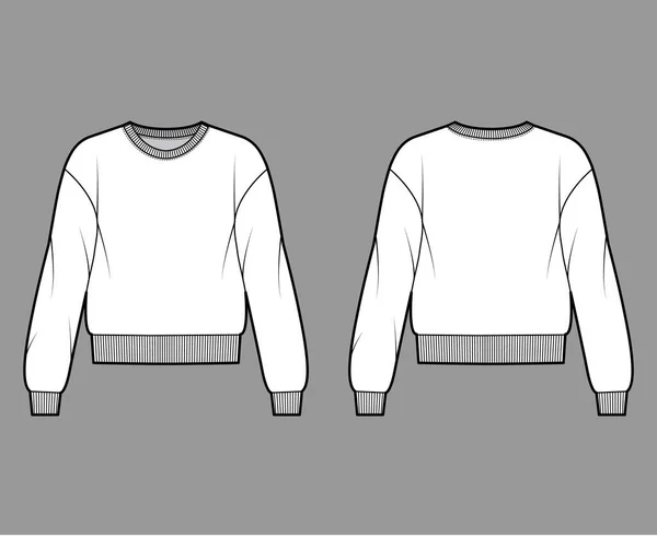 Cotton-terry φούτερ τεχνική απεικόνιση μόδας με χαλαρή εφαρμογή, το πλήρωμα ντεκολτέ, μακριά μανίκια. Επίπεδη μπλούζα — Διανυσματικό Αρχείο