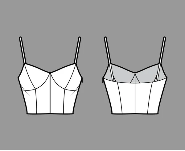 Ilustración de moda técnica superior recortada con cuello corazón, correas, ajuste delgado, longitud de la cintura. Tanque de ropa plana — Vector de stock