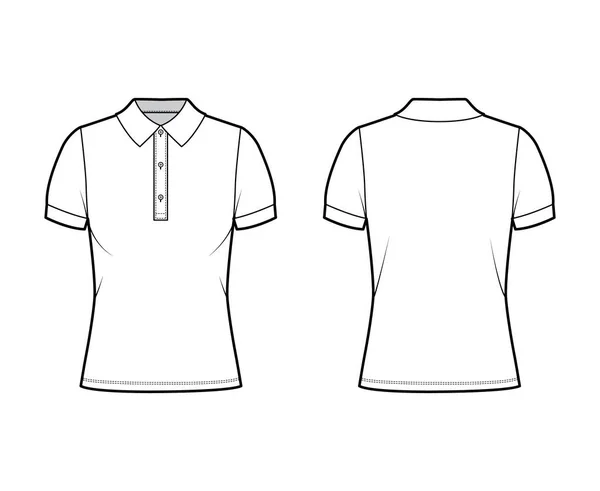 Polo camisa técnica moda ilustração com mangas curtas de algodão-jersey, oversized, botões ao longo da roupa de frente —  Vetores de Stock