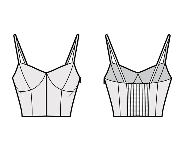 Ilustración de moda técnica superior recortada con cuello corazón, correas, ajuste delgado, espalda con camisa. Tanque de ropa plana — Vector de stock