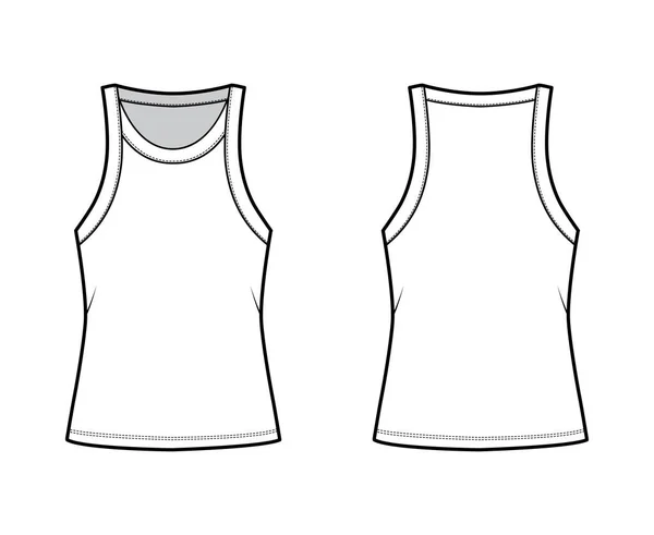 Cotton-jersey tank τεχνική απεικόνιση μόδας με χαλαρή εφαρμογή, μεγάλη σέσουλα λαιμόκοψη, αμάνικο. Επίπεδο outwear cami — Διανυσματικό Αρχείο