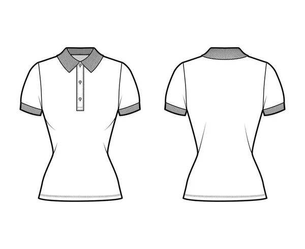 Polo de la moda técnica ilustración con mangas cortas de algodón-jersey, ajuste cercano, botones a lo largo de la ropa interior delantera — Vector de stock