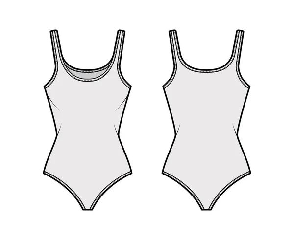 Bawełna-Jersey zbiornik body ilustracji technicznej mody z dopasowanym ciała dzianiny, bez rękawów. Płaska bielizna cami — Wektor stockowy