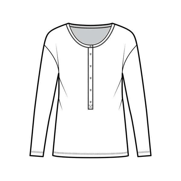 Haut de style classique en jersey de coton pour homme illustration de mode technique à manches longues, col rond henley chemise — Image vectorielle