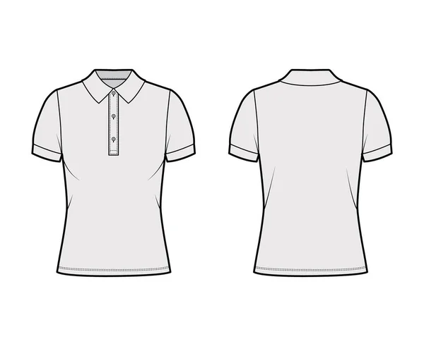 Poloshirt technische Mode-Illustration mit kurzen Ärmeln aus Baumwolle-Jersey, Übergröße, Knöpfe an der Vorderseite — Stockvektor