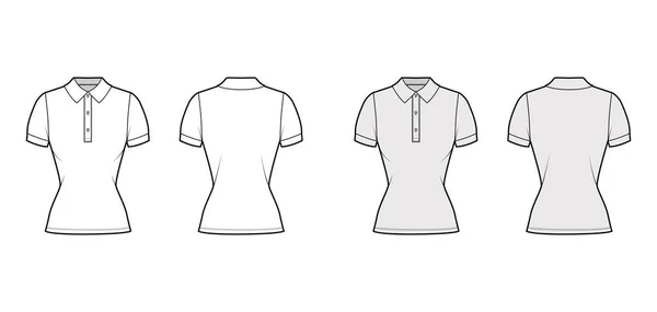 Polo tecnica illustrazione moda con maniche corte in jersey di cotone, vestibilità aderente, bottoni lungo il davanti outwear — Vettoriale Stock