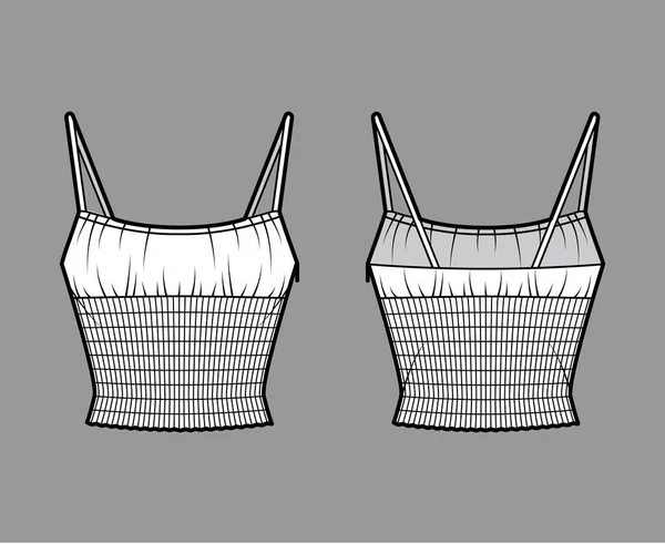 Shirred top técnica moda ilustração com colher pescoço cami, alças ajustáveis, elástico na cintura — Vetor de Stock