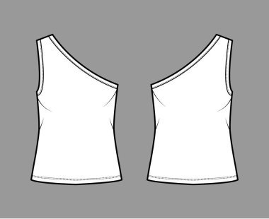 Tek omuzlu, geniş gövdeli, uzun kenarlı, uzun formalı bir tank teknik tasviri. Düz giyim cami 