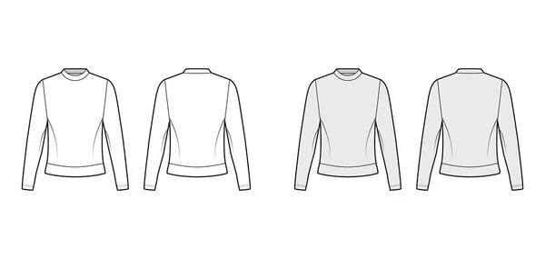 Baumwolle-Frottee Sweatshirt technische Mode Illustration mit Rundhalsausschnitt, lange Ärmel, überdimensioniert. Flachjumper-Bekleidung — Stockvektor