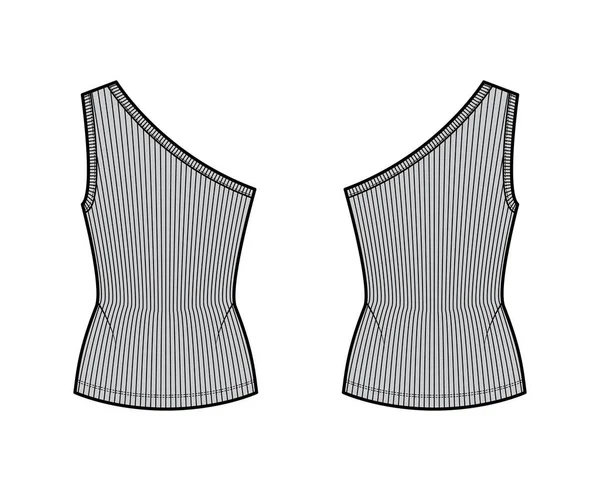 Enaxlad ribbad stretch-jersey tank teknisk mode illustration med smal passform, tunika längd. Platta kläder cami — Stock vektor