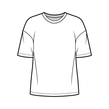 Tayfa yakalı, dirsek kollu, büyük bedenli, omuzları düşmüş, pamuk formalı teknik tasvirler.