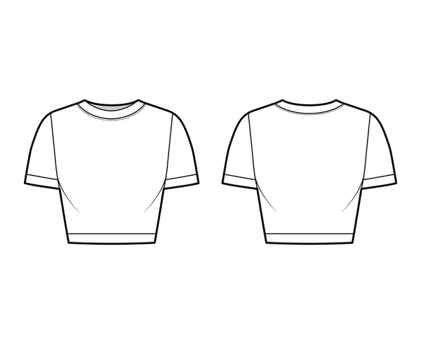 Camiseta de punto de algodón recortado ilustración técnica de moda con cuello redondo, mangas cortas, ajuste cercano. Ropa plana — Vector de stock