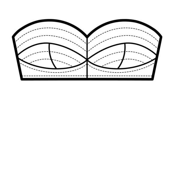 Bustierröhrenoberteil technische Modeillustration mit herzförmigem Dekolleté, Cups und einer Cutaway-Front. Flachbh-Badebekleidung — Stockvektor