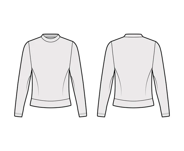 Bomull-frotté tröja teknisk mode illustration med besättning halsringning, långa ärmar, överdimensionerade. Platt jumper kläder — Stock vektor