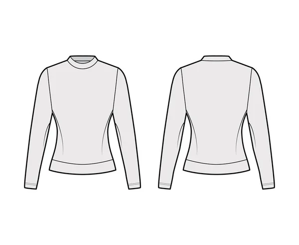 Baumwolle-Frottee Sweatshirt technische Mode Illustration mit entspannter Passform, Rundhalsausschnitt, langärmelige Bekleidung Pullover — Stockvektor