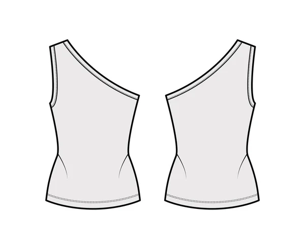 Camiseta elástica de un hombro tanque ilustración técnica de moda con cuerpo ajustado, dobladillo alargado. Ropa interior plana cami — Archivo Imágenes Vectoriales