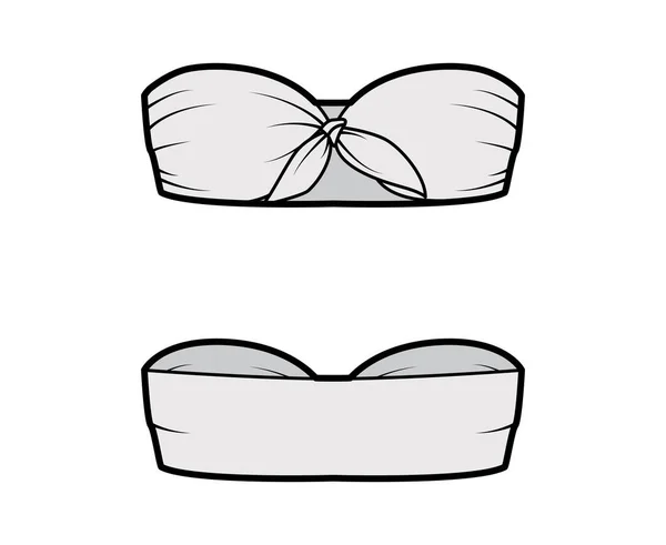Bandeau buis top technische mode illustratie met bijgesneden lengte, banden aan de voorkant. Flat badmode lingerie kleding — Stockvector
