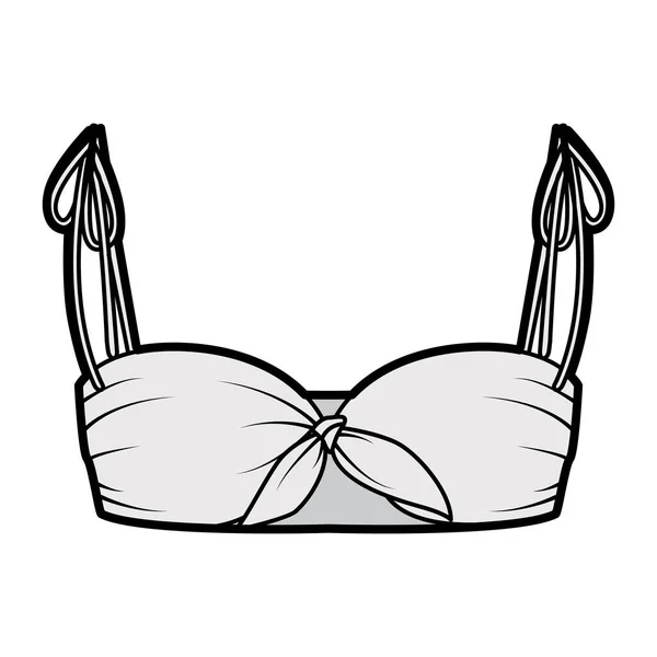 Soutien-gorge haut illustration de mode technique avec longueur recadrée, liens aux épaules et devant. Maillots de bain plats vêtements de lingerie — Image vectorielle