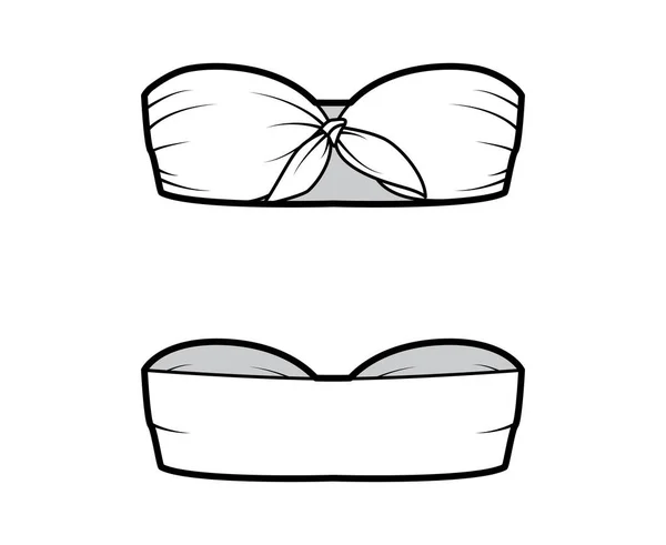 Bandeau buis top technische mode illustratie met bijgesneden lengte, banden aan de voorkant. Flat badmode lingerie kleding — Stockvector