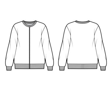 Fermuarlı pamuk-terry büyük beden sweatshirt, rahat formalı, mürettebat yakalı, uzun kollu.