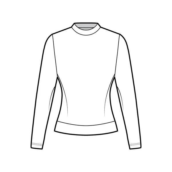 Pamut-frottír pulóver technikai divat illusztráció nyugodt illeszkedés, személyzet nyakkivágás, hosszú ujjú ruhaugró — Stock Vector