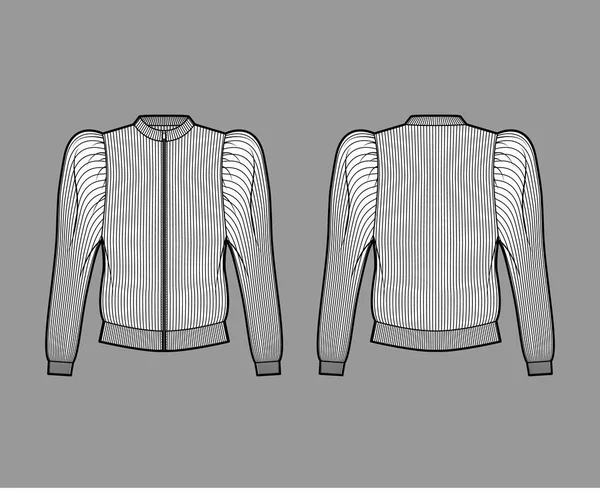 지프 업업은 솜 셔츠 스타일의 스웨트 셔츠 기술적 인 삽화와 함께 수집, 푹신 한 긴 소매, 느슨 한 점퍼 — 스톡 벡터