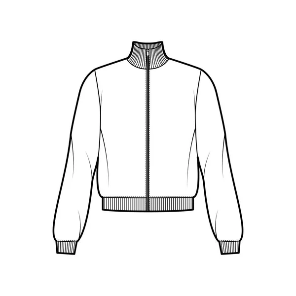 Moletom zip-up de manga comprida ilustração de moda técnica com algodão-jersey, casual-fit, guarnições com nervuras jumper plano — Vetor de Stock