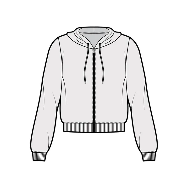 Sweat à capuche zippé en coton polaire illustration de mode technique avec coupe décontractée, manches longues, garnitures côtelées vêtements pulls — Image vectorielle