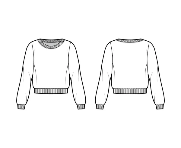 Baumwolle-Frottee Sweatshirt technische Mode Illustration mit entspannter Passform, Rundhalsausschnitt, lange Ärmel, Rippstrickbündchen — Stockvektor