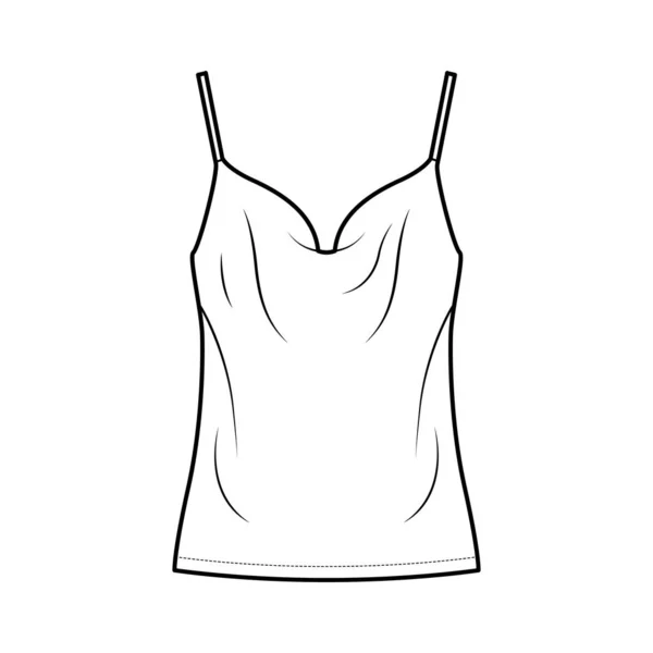 Camisole ilustração de moda técnica com decote de capuz de inspiração vintage, ajuste relaxado, comprimento de túnica tanque de roupa plana —  Vetores de Stock