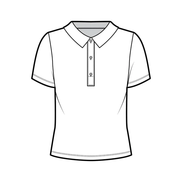 Polo ing technikai divat illusztráció pamut-mez rövid ujjú, túlméretezett, gombok mentén elülső fehérnemű — Stock Vector