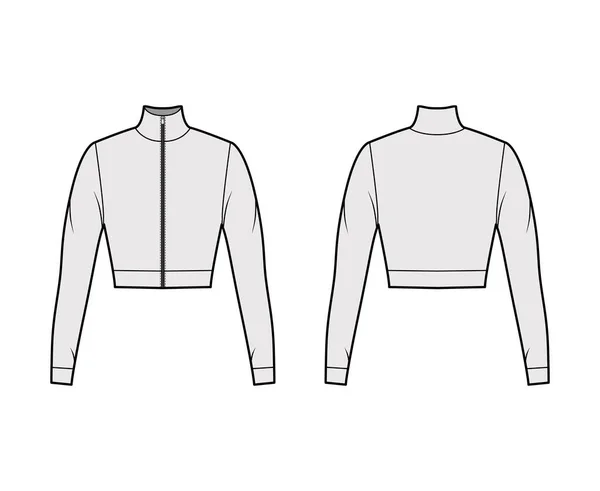 拉链剪裁的高领运动衫技术时尚的例子与长袖，紧密适合的形状。扁平 — 图库矢量图片