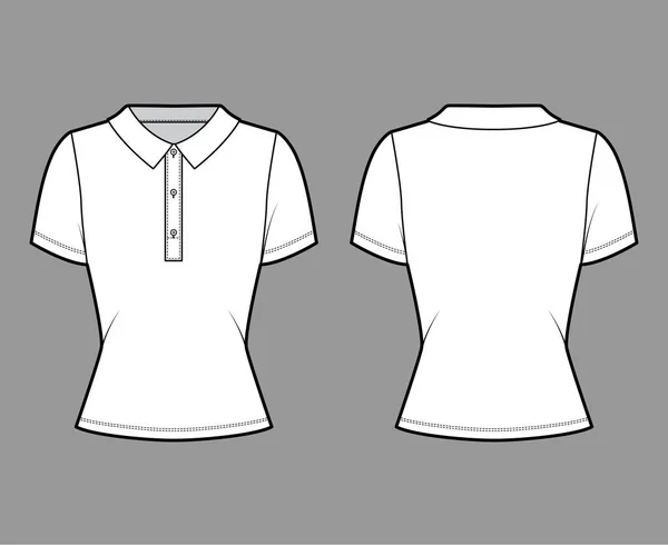 폴로 셔츠의 기술적 인 패션 일러스트면 짧은 소매, 맞는 몸, 전면을 따라 단추 — 스톡 벡터