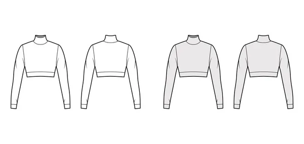 Jersey de cuello alto recortado suéter ilustración técnica de moda con mangas largas, forma ajustada. Plano — Vector de stock