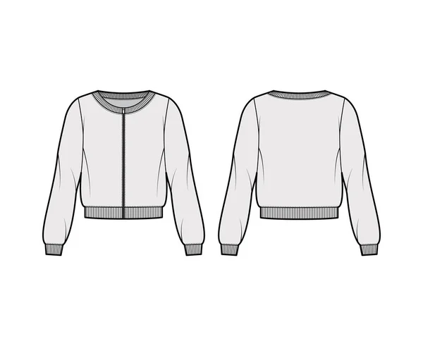 Reißverschluss Baumwolle-Frottee Sweatshirt technische Mode Illustration mit entspannter Passform, Rundhalsausschnitt, lange Ärmel Rippstrickbündchen — Stockvektor